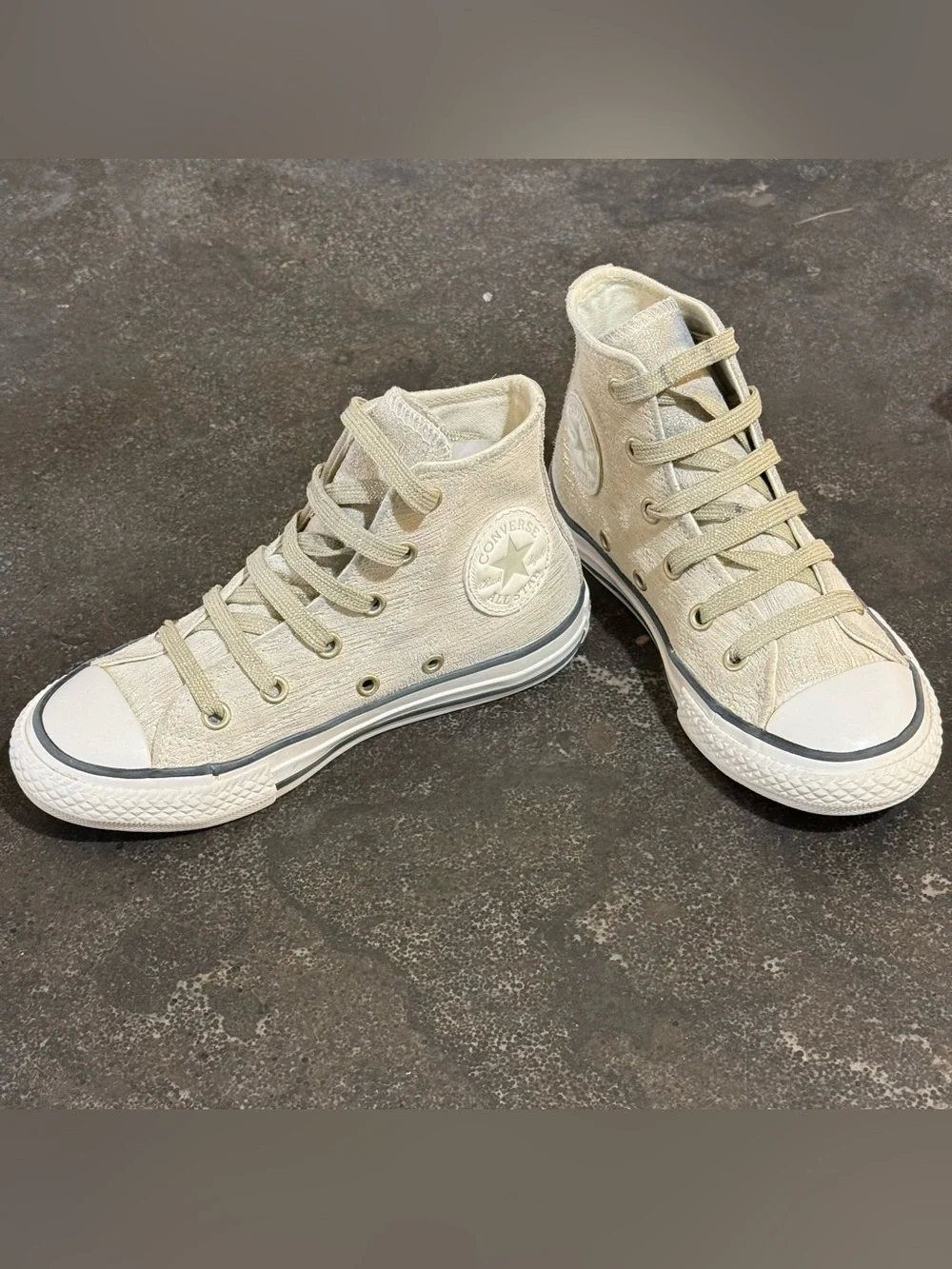 KIDS Converse Chuck Taylor Jr. All Star Hi-Top Egret Suede with Metallic Threads
